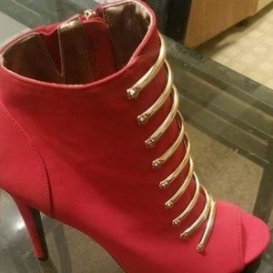Peep toe red booties